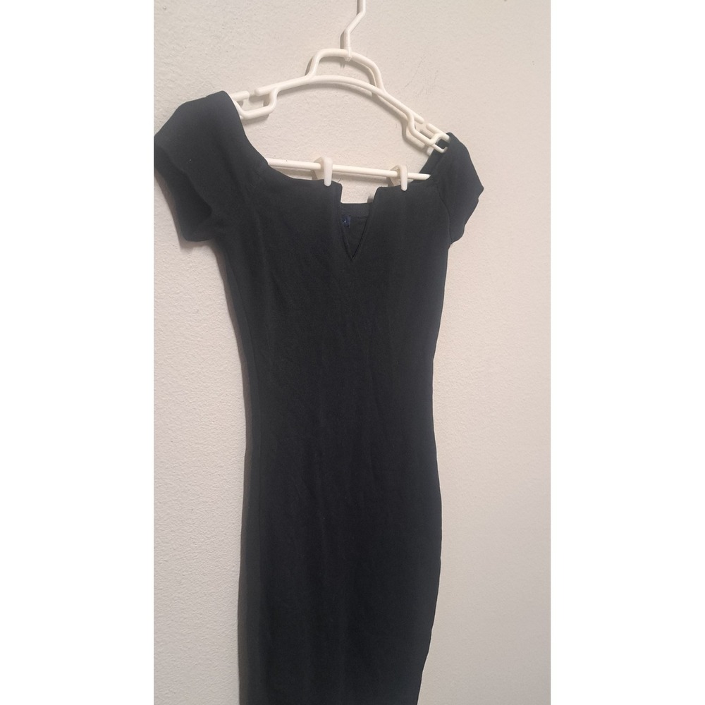 UK2LA Black Bodycon Midi Dress Square Neck Short Sleeve Stretch Women's S/P